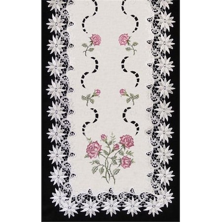 Sinobrite H0608-RS Pink Rose Lacey Edge Oval Runner; 16 X 45 In.